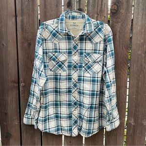 OUTDOOR LIFE | Mens Blue Plaid Long Sleeve Button Down Shirt